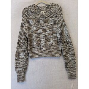 Gilded Intent Women's Size M Brown Cream Cable Knit Marled Sweater